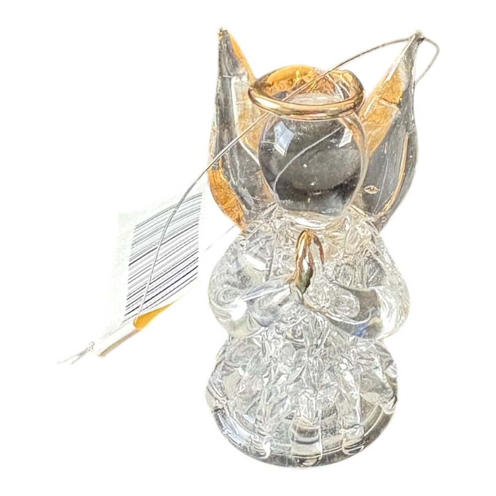 Clear Acrylic Angel Christmas Ornament Gold Trim Hanging Holiday Decor Vintage